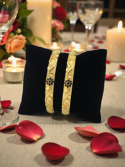 BLACK FLORAL VINE MICRO GOLD PLATED BANGLES FOR WOMEN