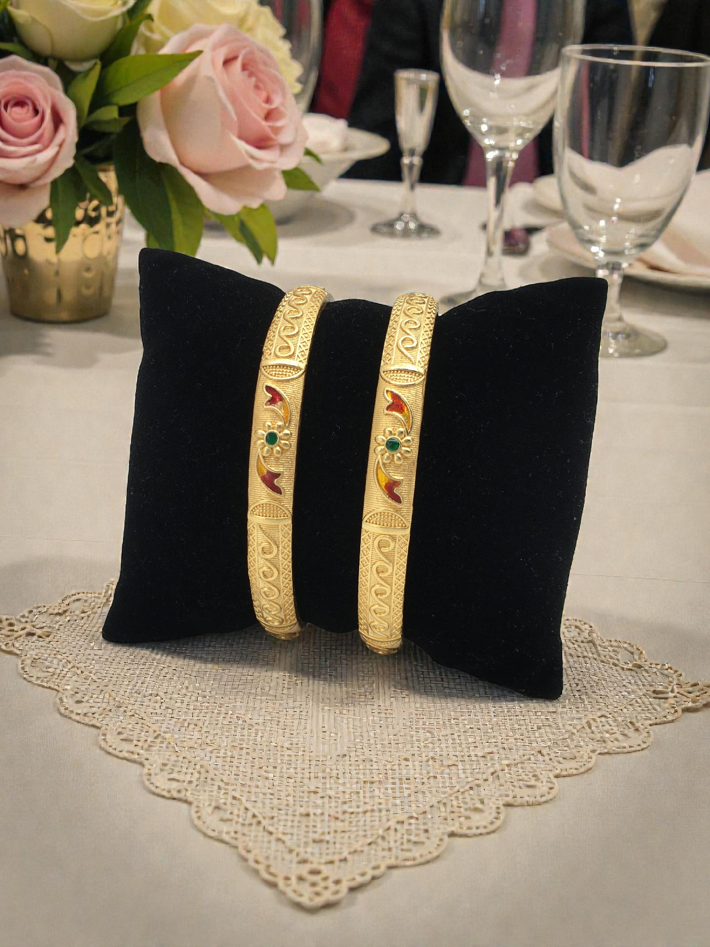 PAISLEY FLORAL MICRO GOLD PLATED BANGLES FOR WOMEN
