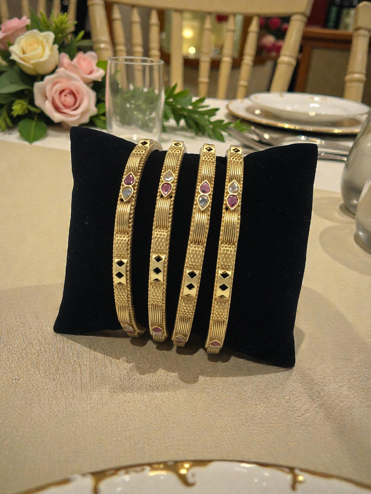 RIBBED STONE MICRO GOLD PLATED BANGLES FOR WOMEN