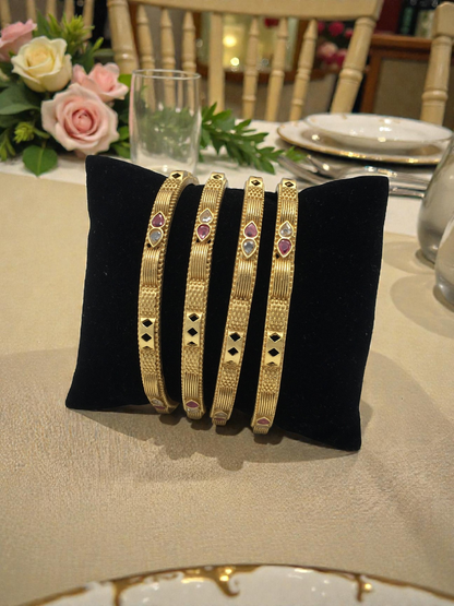 RIBBED STONE MICRO GOLD PLATED BANGLES FOR WOMEN