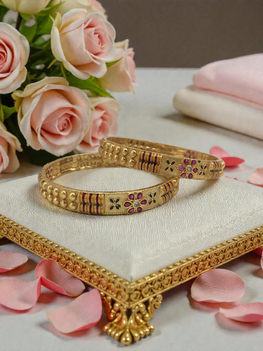 FLORAL MULTICOLOR MICRO GOLD PLATED BANGLES FOR WOMEN