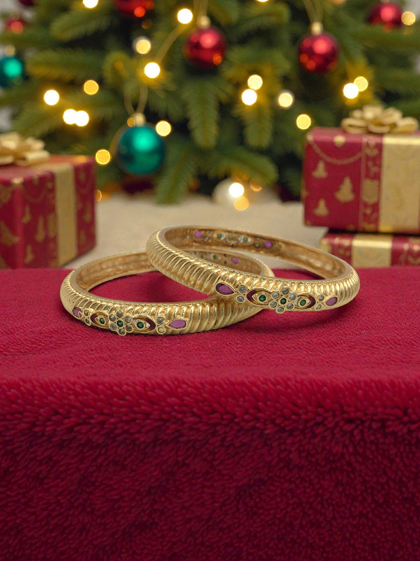 TRADITIONAL STONE STUDDED MICRO GOLD PLATED BANGLES FOR WOMEN