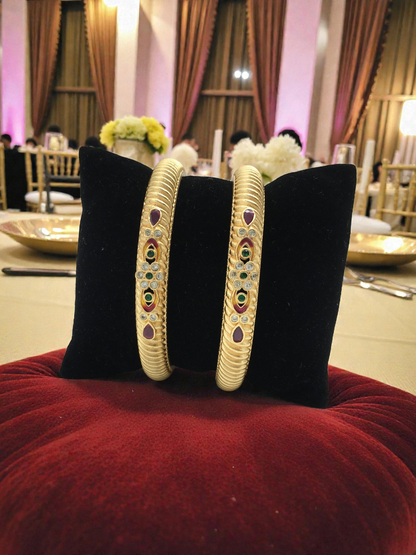 TRADITIONAL STONE STUDDED MICRO GOLD PLATED BANGLES FOR WOMEN
