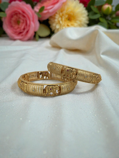 RAJWADI ELEPHANT DESIGN MICRO GOLD PLATED BANGLES FOR WOMEN