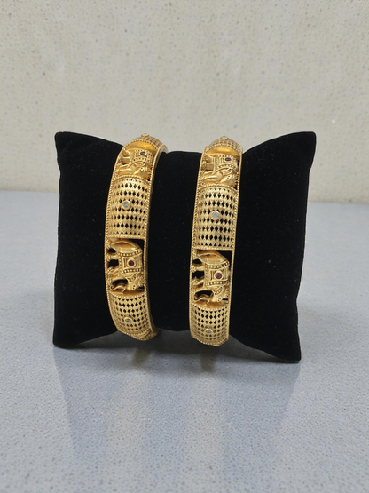 RAJWADI ELEPHANT DESIGN MICRO GOLD PLATED BANGLES FOR WOMEN