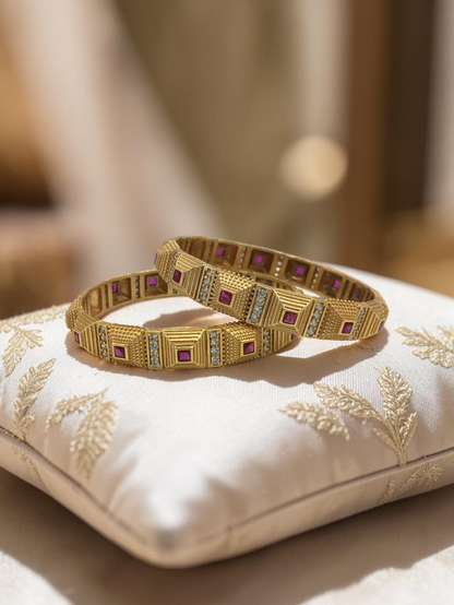 GEOMETRIC STONE MICRO GOLD PLATED BANGLES FOR WOMEN