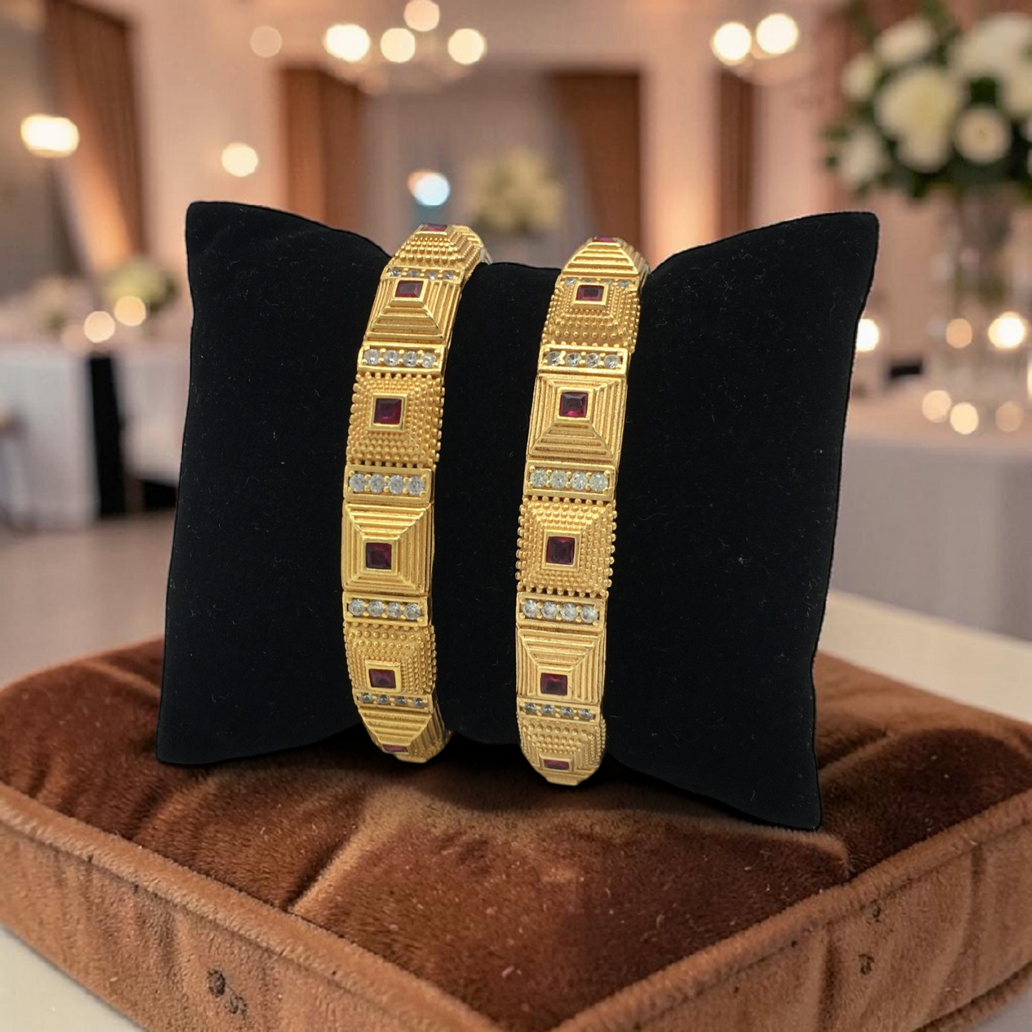 GEOMETRIC STONE MICRO GOLD PLATED BANGLES FOR WOMEN