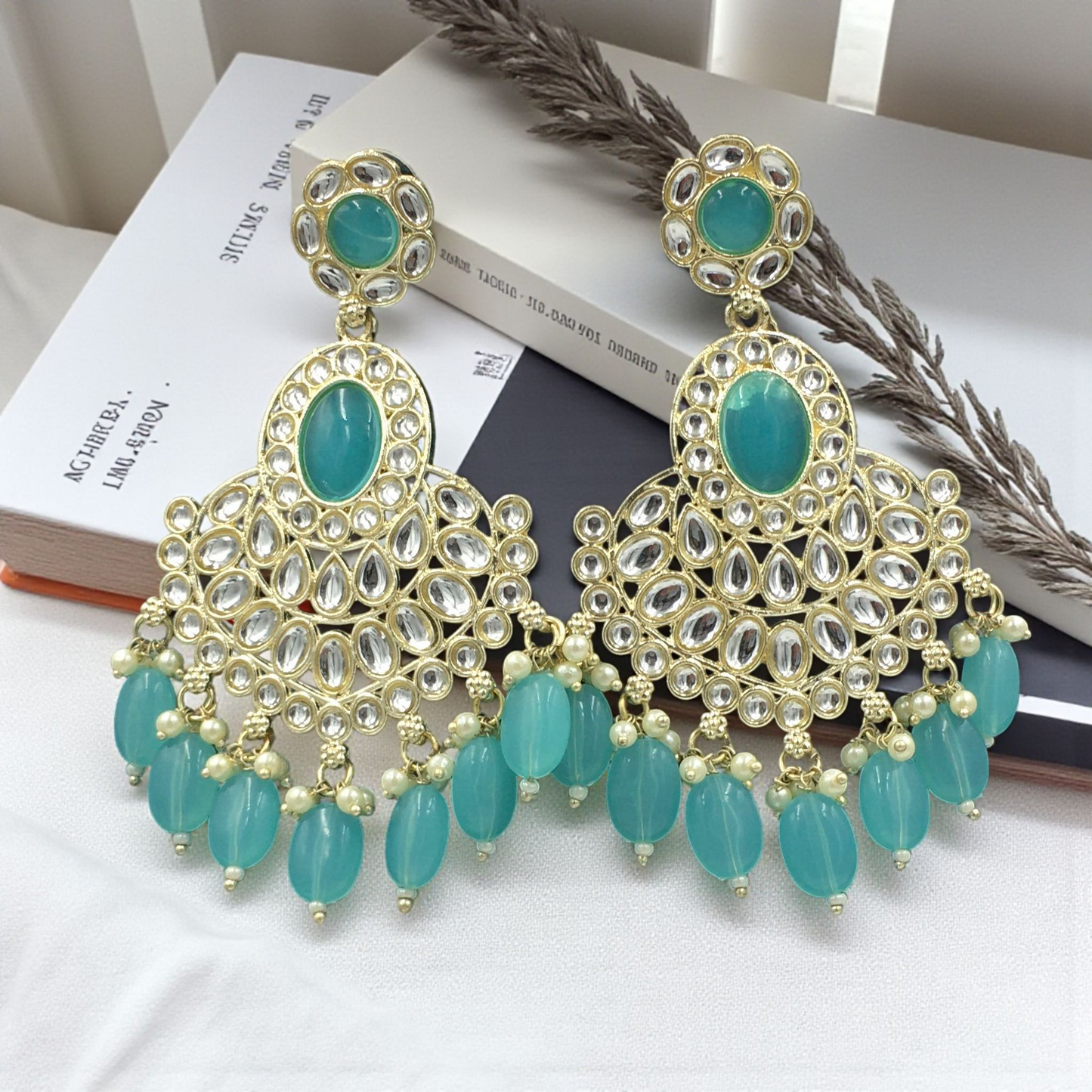 PEARL ROUGE KUNDAN DROPS CHANDBALI