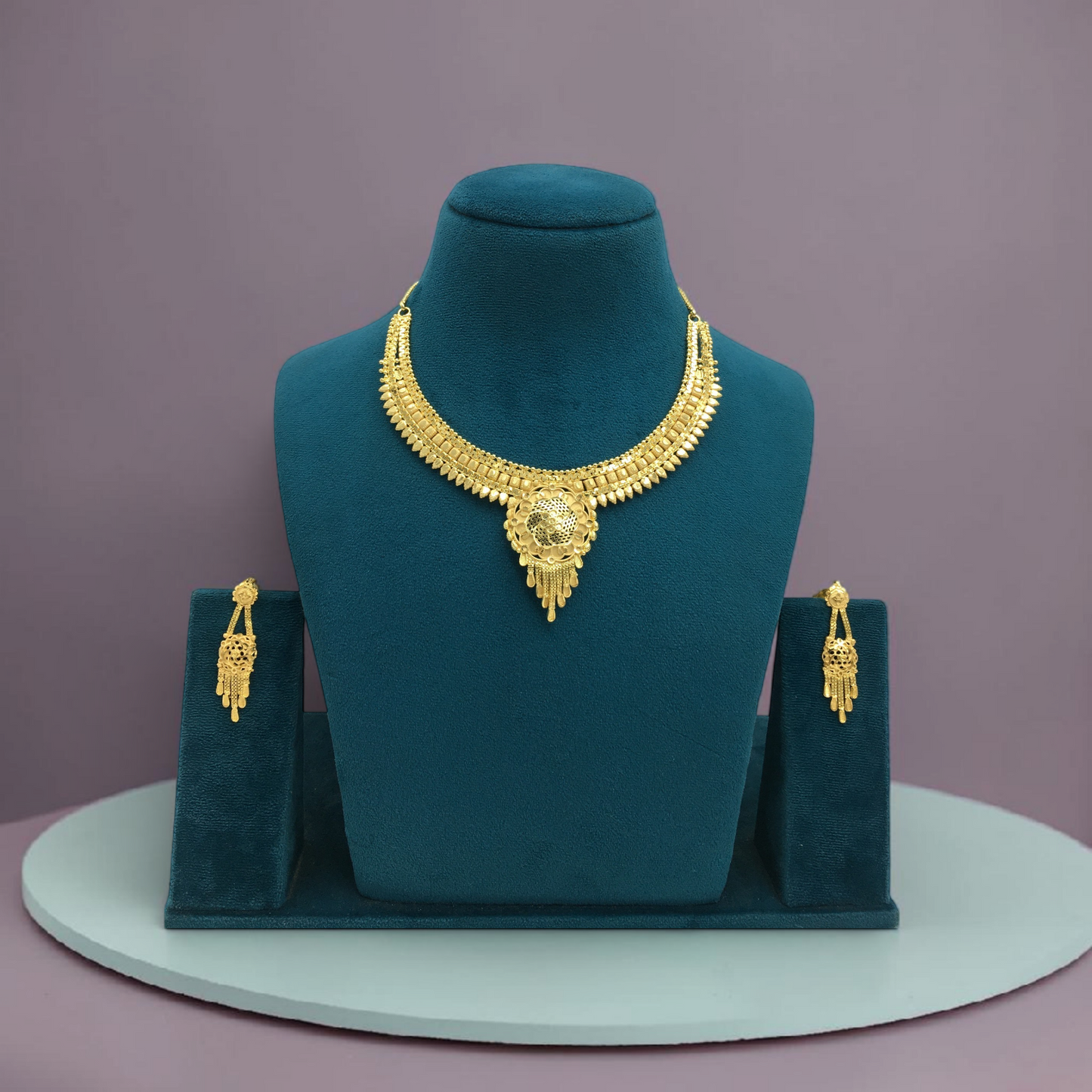 HIRANYA PUSHPA ONE GRAM FORMING SHORT NECKLACE SET WITH EARRINGS