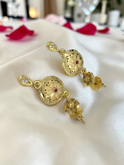 KANAK MAYURI AD STONE ONE GRAM FORMING SHORT NECKLACE SET WITH EARRINGS FOR WOMEN | TRADITIONAL GOLD FINISH JEWELLERY