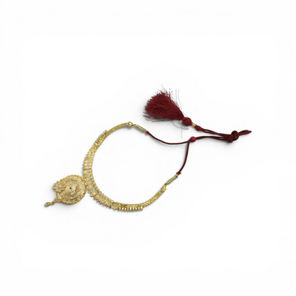 KANAK MAYURI AD STONE ONE GRAM FORMING SHORT NECKLACE SET WITH EARRINGS FOR WOMEN | TRADITIONAL GOLD FINISH JEWELLERY