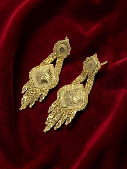 RAJVI JHAROKHA ONE GRAM FORMING LONG NECKLACE SET WITH EARRINGS FOR WOMEN | TRADITIONAL GOLD FINISH JEWELLERY