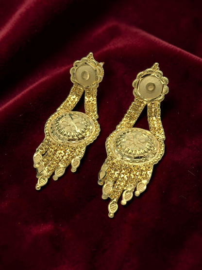 RAJVI MANDIRA ONE GRAM FORMING LONG NECKLACE SET WITH EARRINGS FOR WOMEN | TRADITIONAL GOLD FINISH JEWELLERY