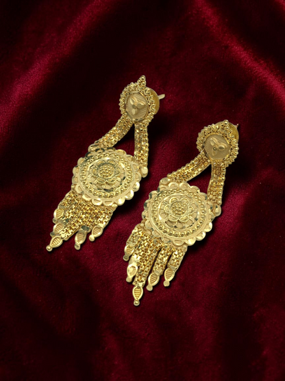 RAJVI CHANDRIKA ONE GRAM FORMING LONG NECKLACE SET WITH EARRINGS FOR WOMEN | TRADITIONAL GOLD FINISH JEWELLERY