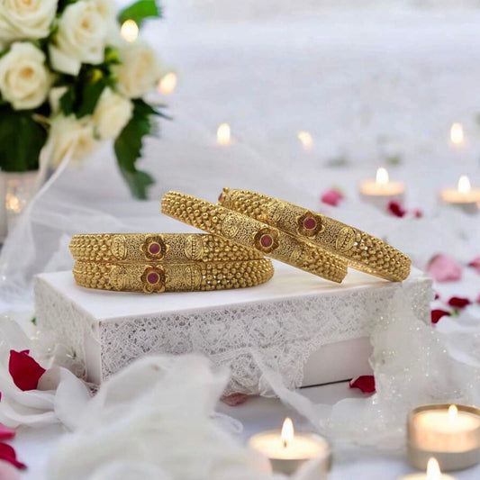 RUBY BLOSSOM BRASS BANGLE SET
