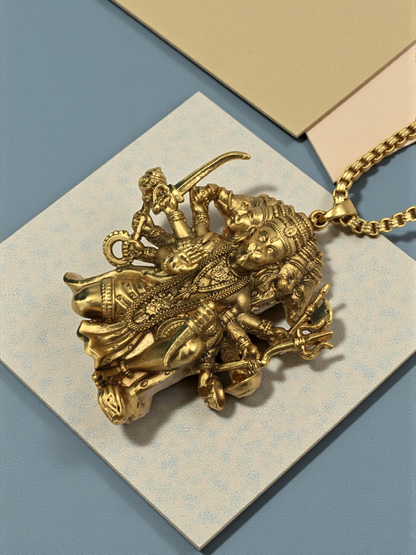 ANTIQUE PANCHMUKHI HANUMAN CHAIN PENDANT SET – HIGH GOLD POLISH | 18 INCH DEVOTIONAL NECKLACE