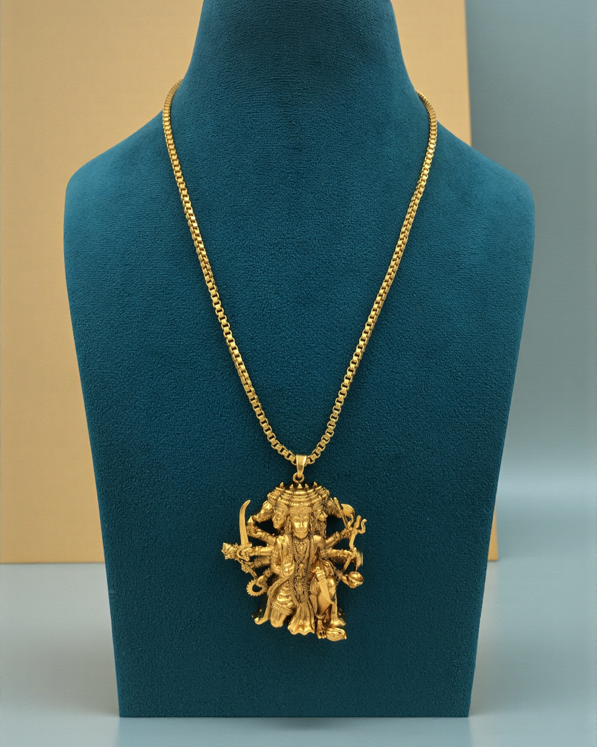 ANTIQUE PANCHMUKHI HANUMAN CHAIN PENDANT SET – HIGH GOLD POLISH | 18 INCH DEVOTIONAL NECKLACE