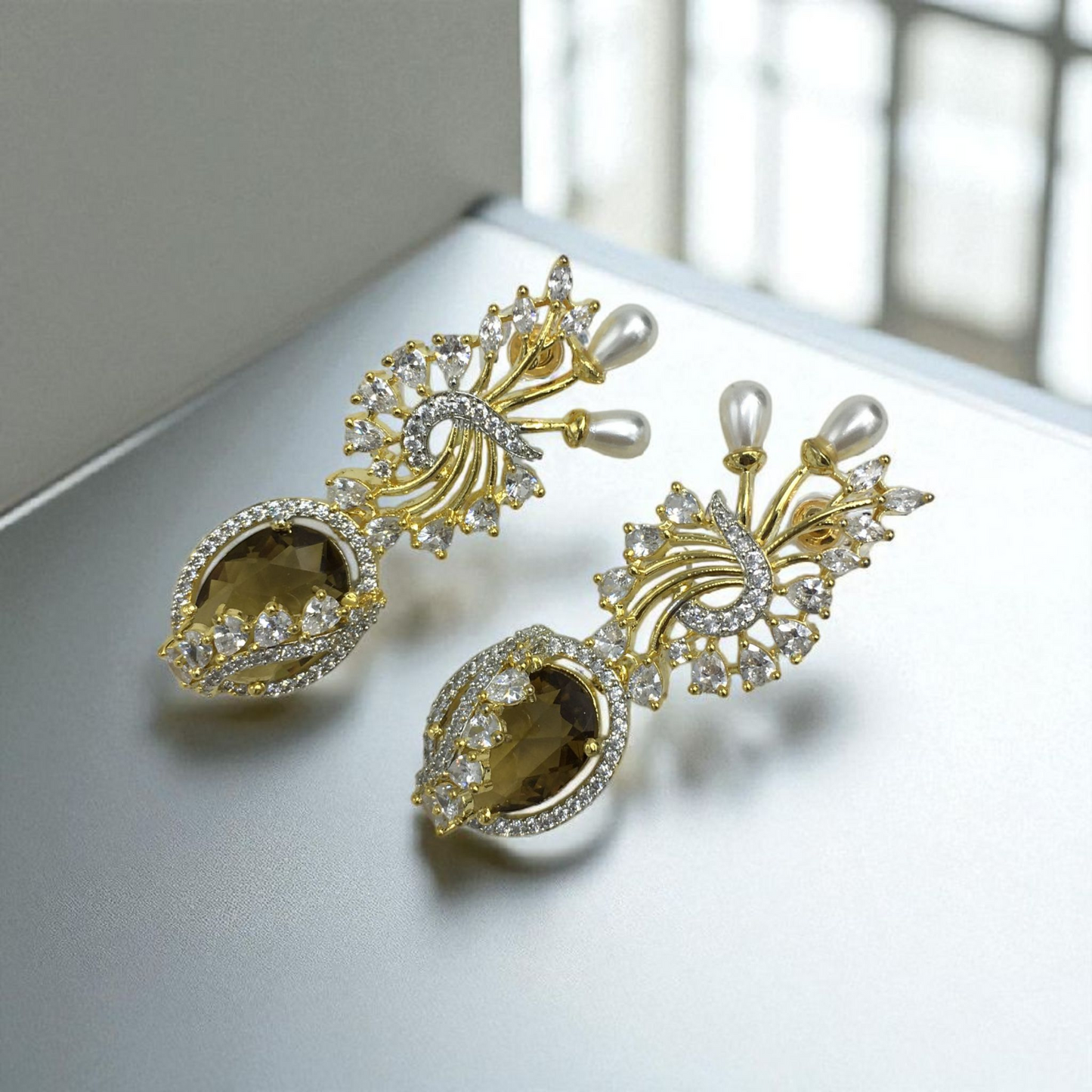 AAVYA  AMERICAN DIAMOND LONG EARRINGS