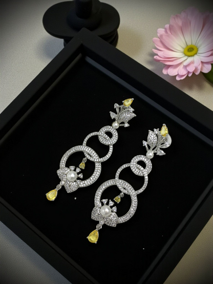 PRITA WHITE AMERICAN DIAMOND LONG EARRINGS