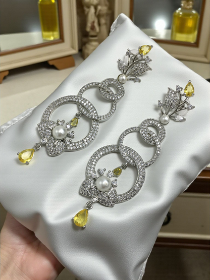 PRITA WHITE AMERICAN DIAMOND LONG EARRINGS