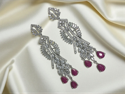 JESYKA WHITE AMERICAN DIAMOND LONG EARRINGS