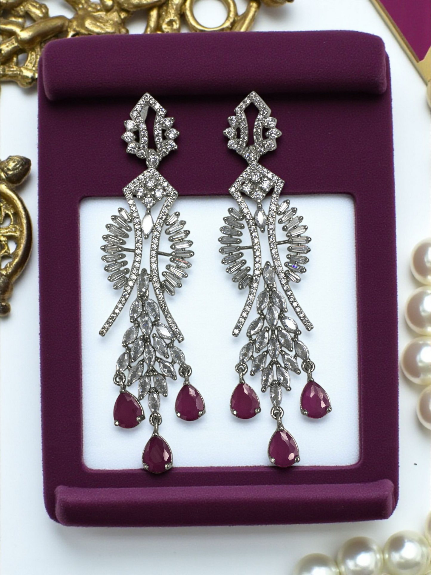 JESYKA WHITE AMERICAN DIAMOND LONG EARRINGS