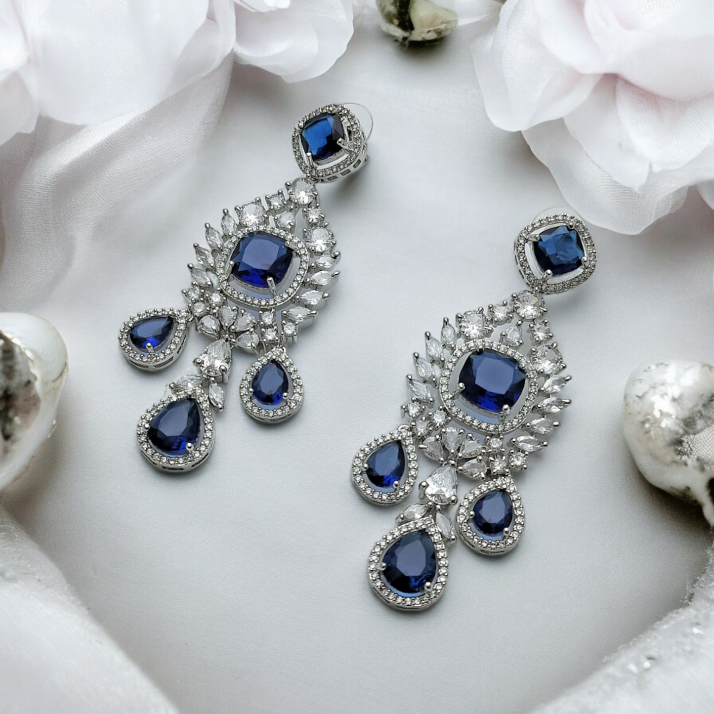 NEERVI ROYAL BLUE ADORNED SILVER ZIRCONIA NECKLACE SET