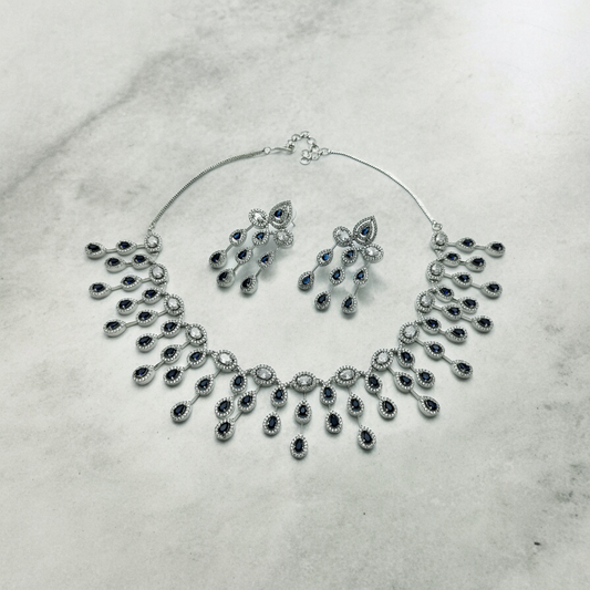 NAVY BLUE TIMELESS ELEGANCE AD NECKLACE AND EARRINGS SET