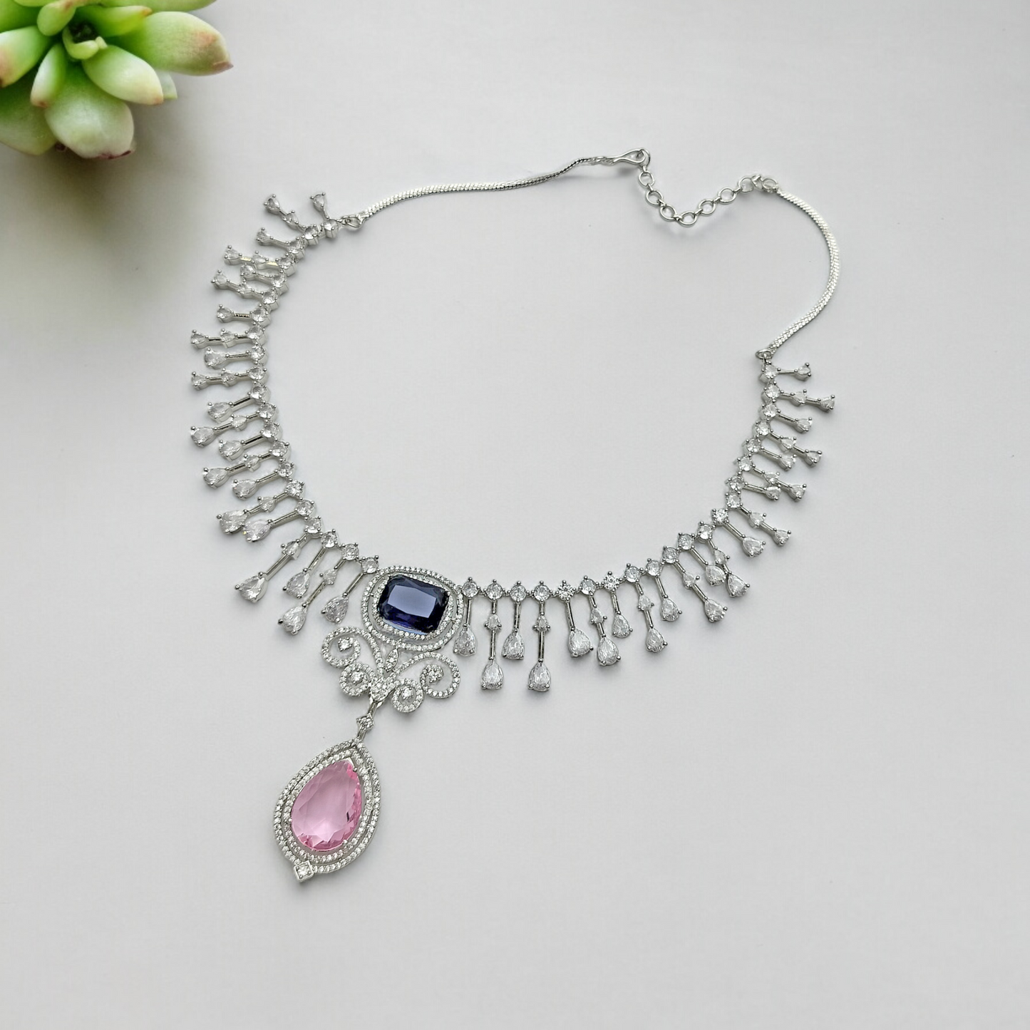 ROYAL BLUE & BABY PINK ZIRCONIA ACCENTS