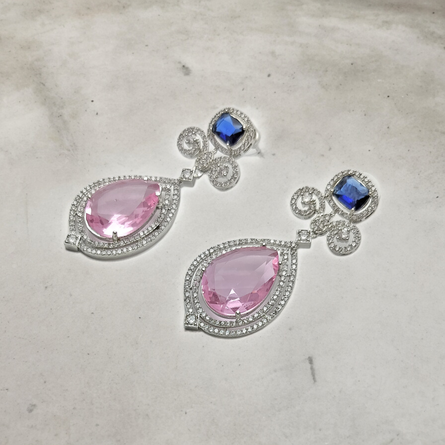 ROYAL BLUE & BABY PINK ZIRCONIA ACCENTS