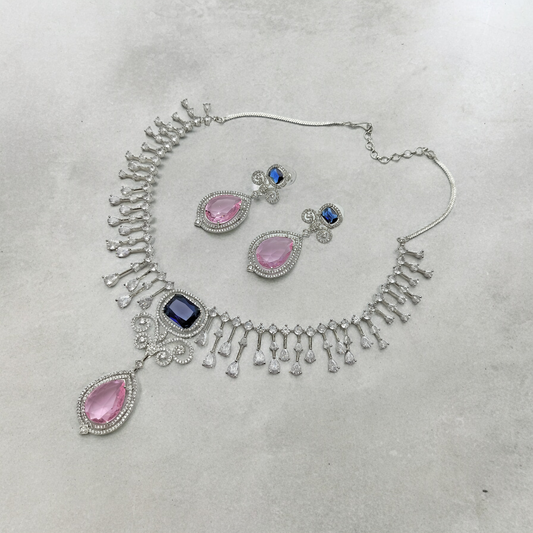 ROYAL BLUE & BABY PINK ZIRCONIA ACCENTS
