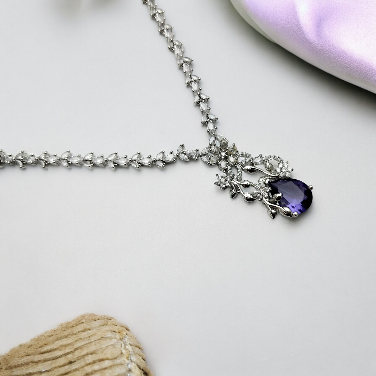 NEERVI PURPLE DEWDROP DELIGHT ZIRCONIA NECKLACE SET