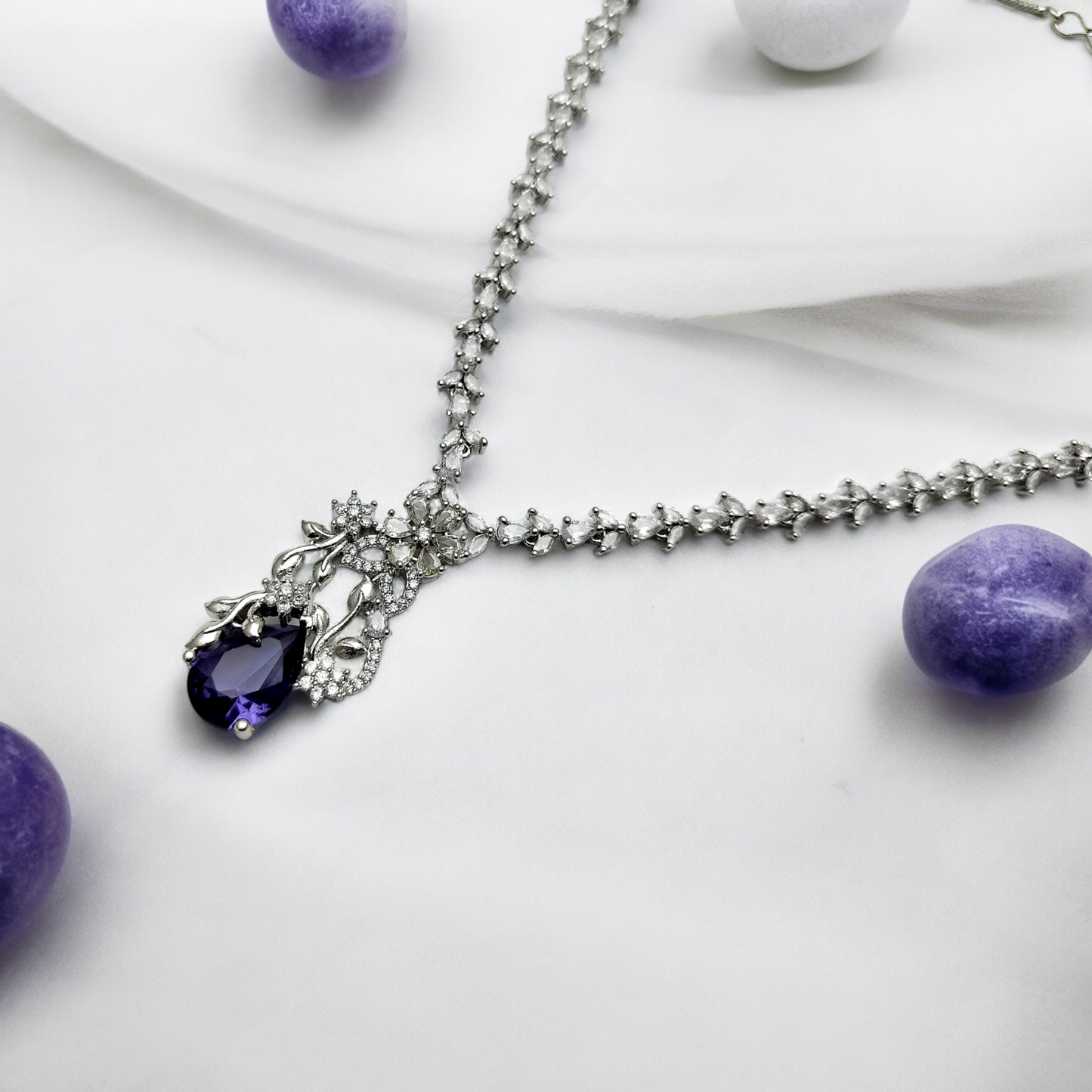 NEERVI PURPLE DEWDROP DELIGHT ZIRCONIA NECKLACE SET