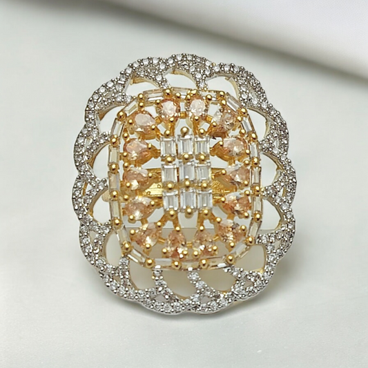 NEERVI SILVER GOLD ZIRCONIA ADJUSTABLE RING