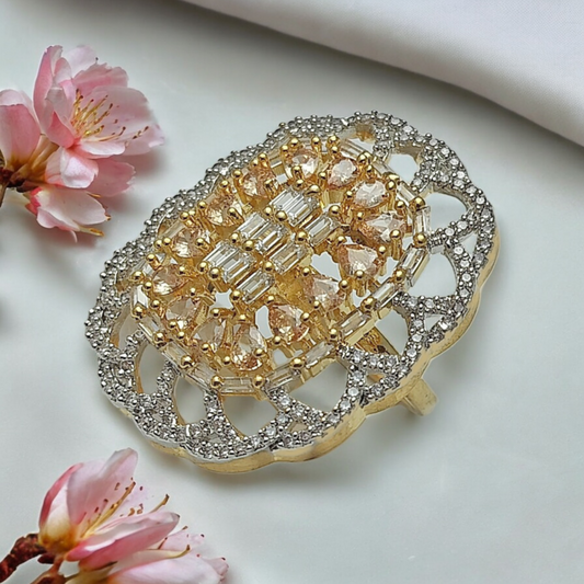 NEERVI SILVER GOLD ZIRCONIA ADJUSTABLE RING