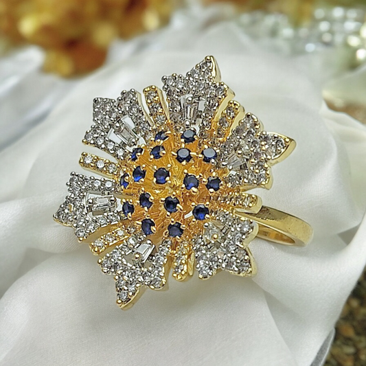 BLOSSOM BEAUTY NAVY BLUE ZIRCONIA ADJUSTABLE RING