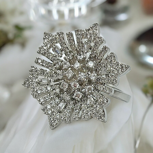 BLOSSOM BEAUTY SILVER ZIRCONIA ADJUSTABLE RING