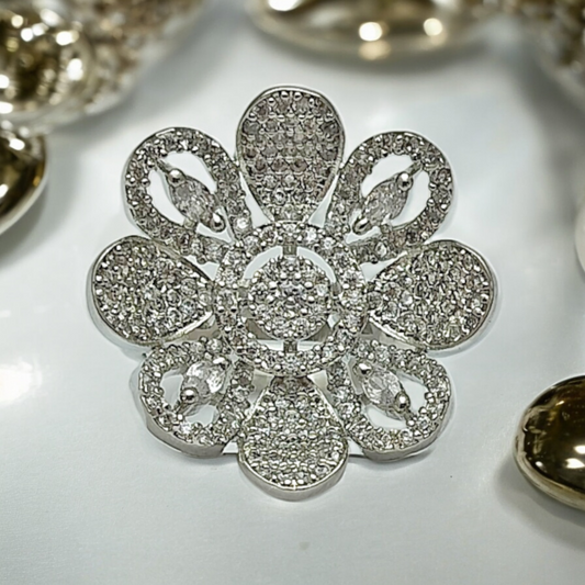 RADIANT BLOOM SILVER ZIRCONIA ADJUSTABLE RING