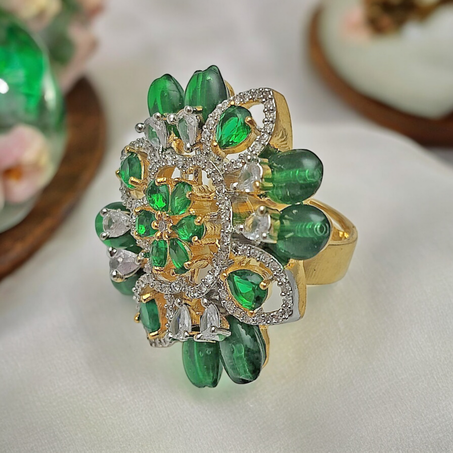 EMERALD AARIANA ZIRCONIA ADJUSTABLE RING