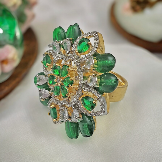 EMERALD AARIANA ZIRCONIA ADJUSTABLE RING