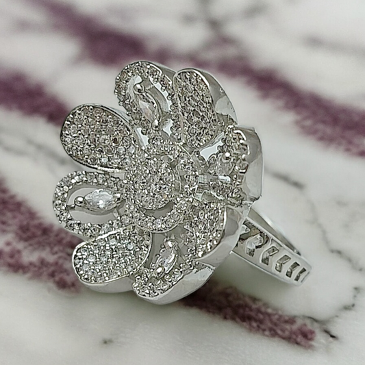 RADIANT BLOOM SILVER ZIRCONIA ADJUSTABLE RING