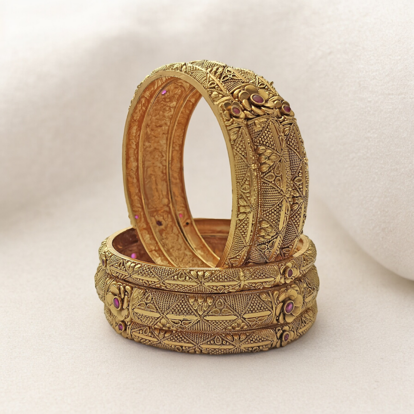 FLORAL RADIANCE BRASS BANGLE SET