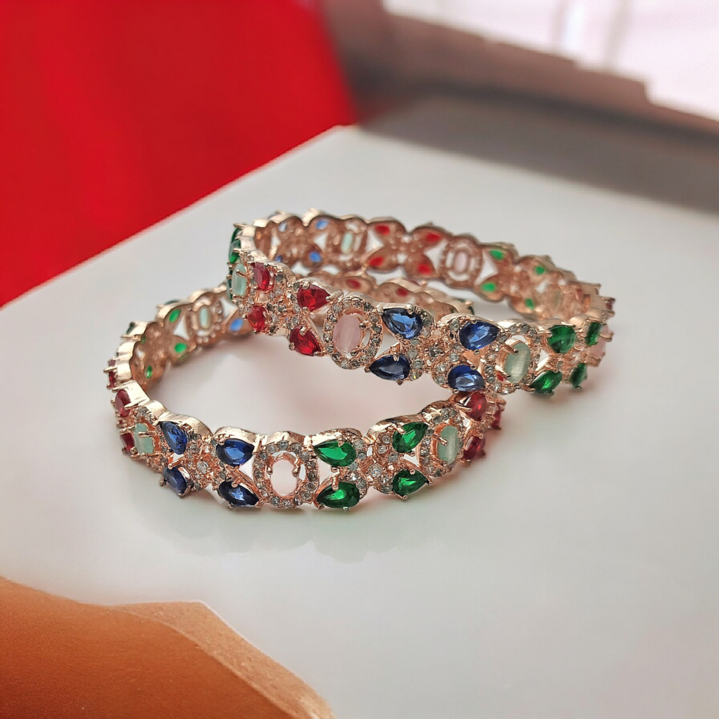 ALISHA MULTICOLOUR ROSE GOLD BANGLE SET