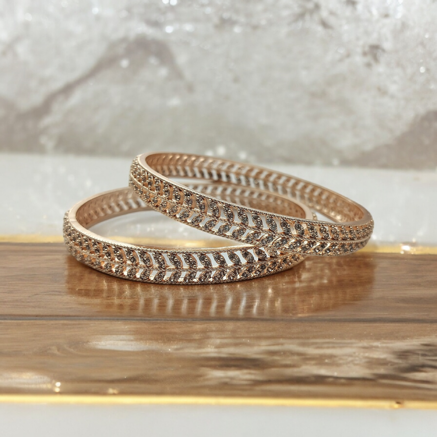 ETHEREAL LEAVES ROSE GOLD AD BANGLE SET