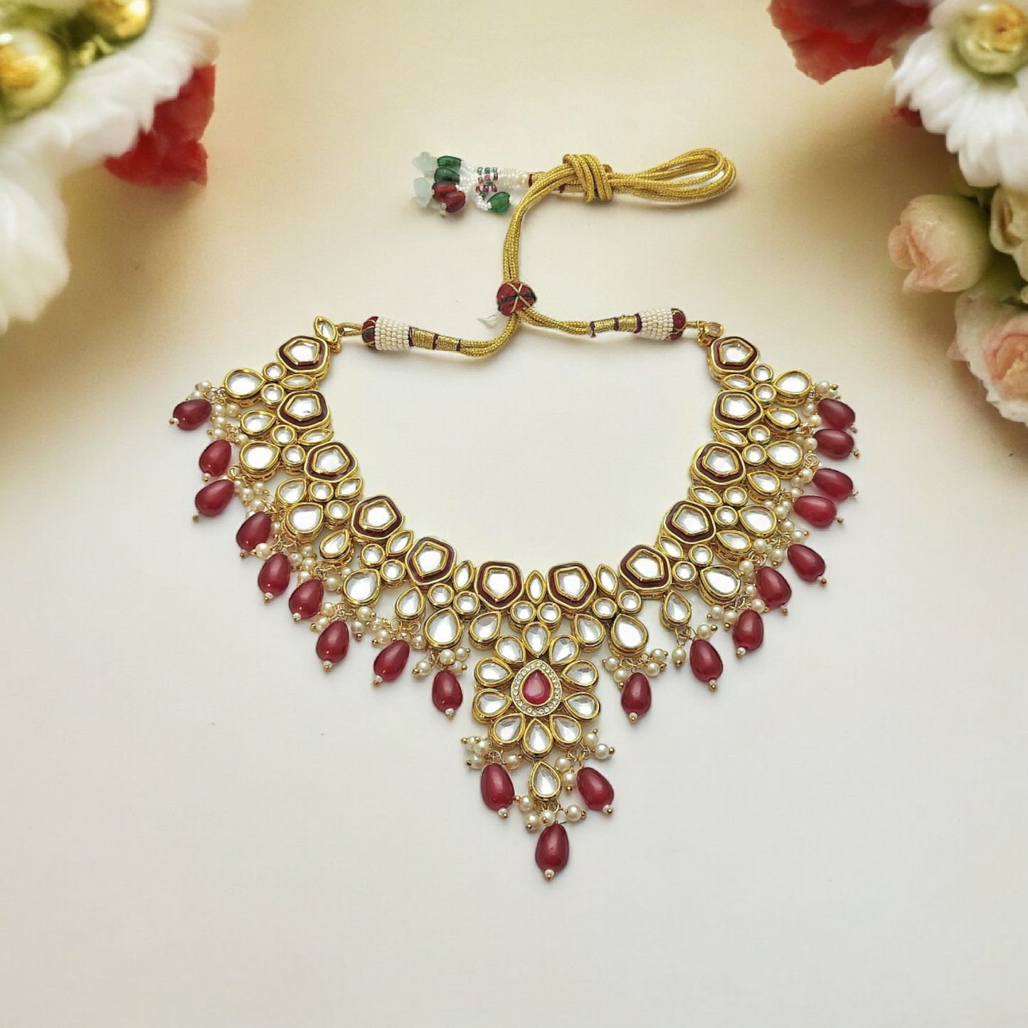 MAJESTIC MAROON KUNDAN NECKLACE SET