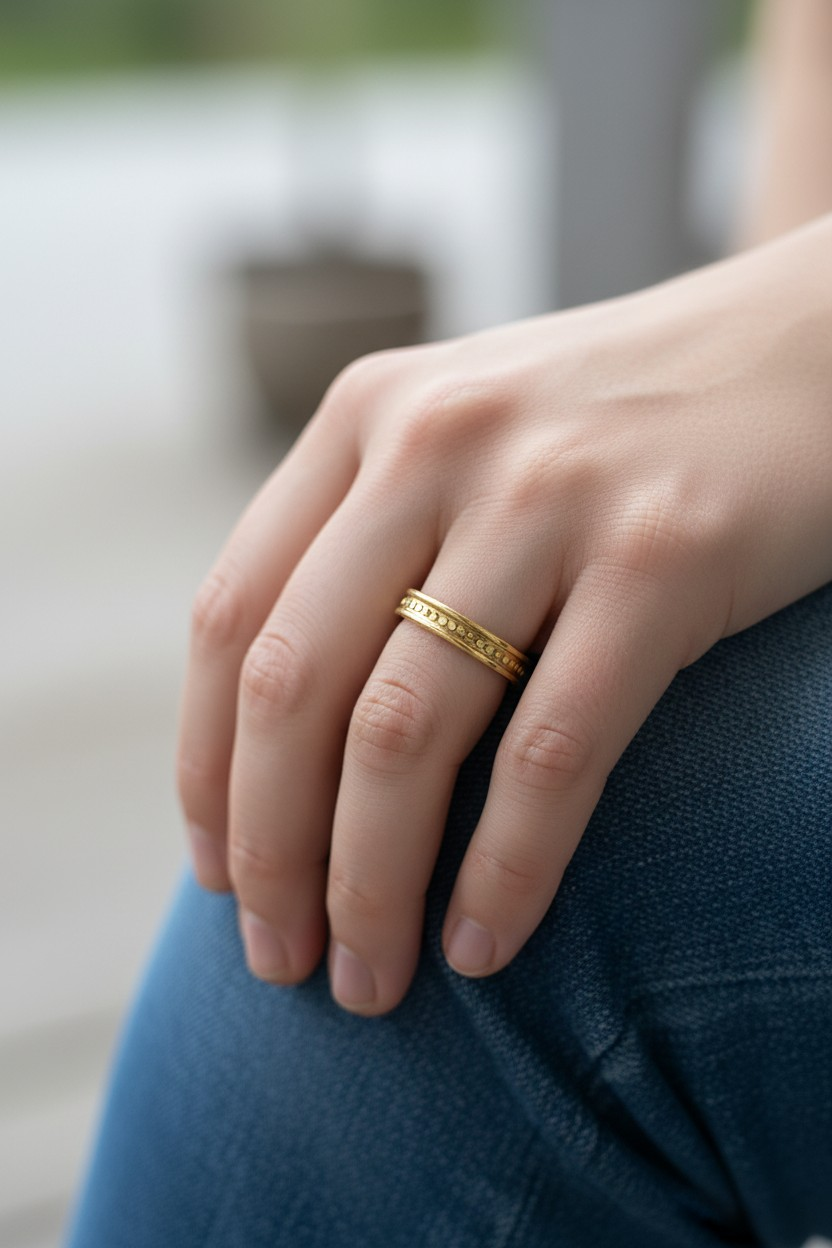 SLIM TEXTURED GOLD RING LADIES RING