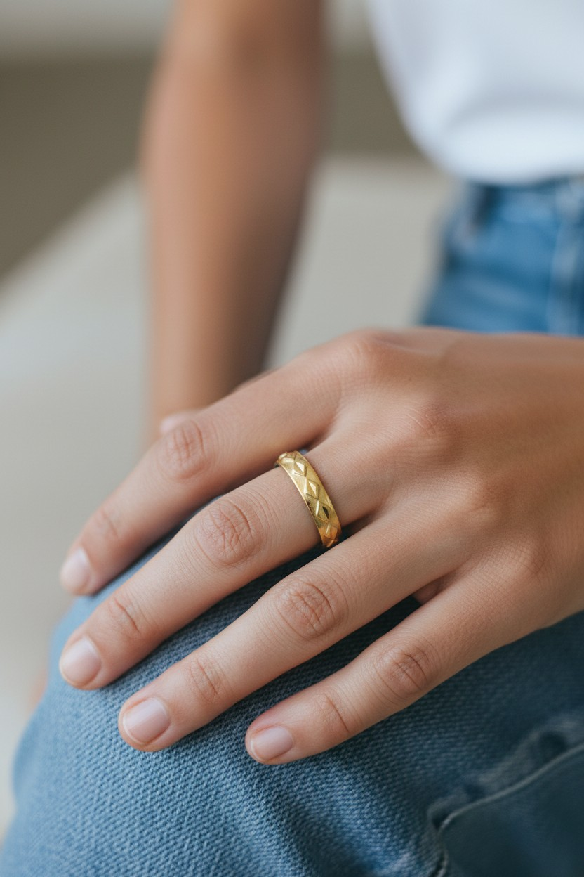 DIAMOND CUT TEXTURED GOLD LADIES RING
