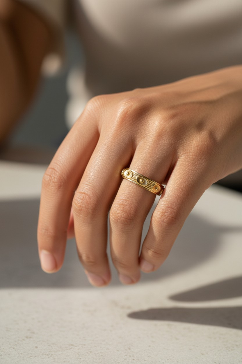 CLASSIC CIRCLE DETAIL GOLD PLATED LADIES RING