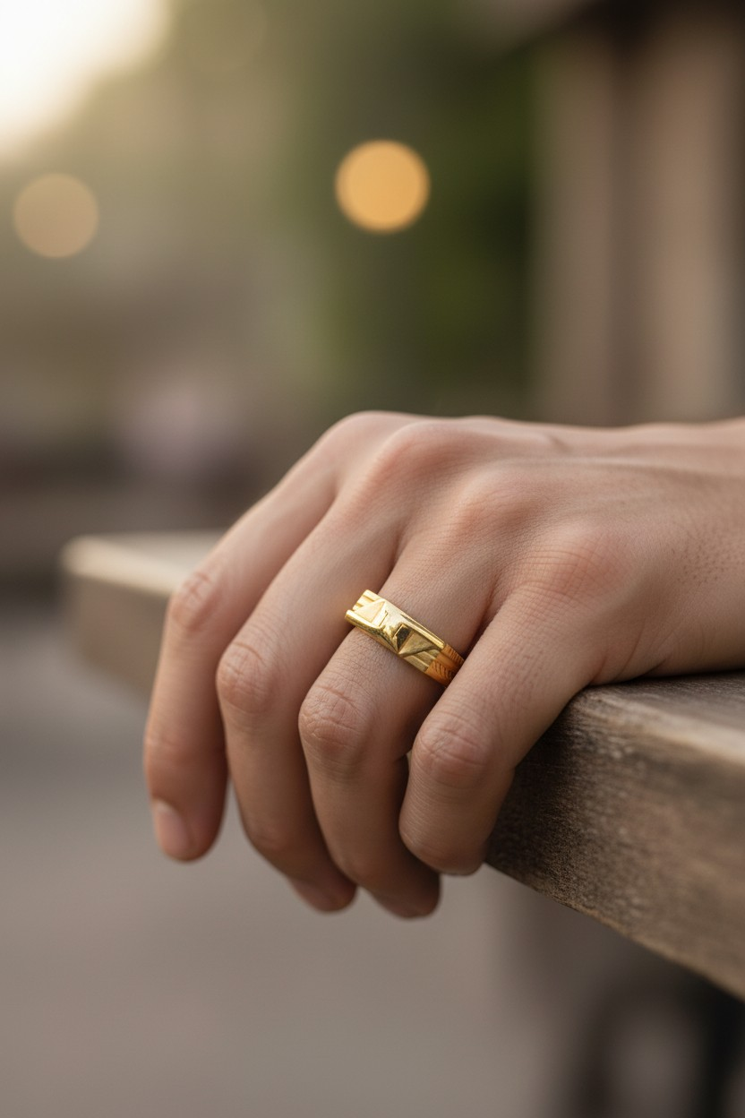 GEOMETRIC BAR GOLD LOOK MEN'S RING