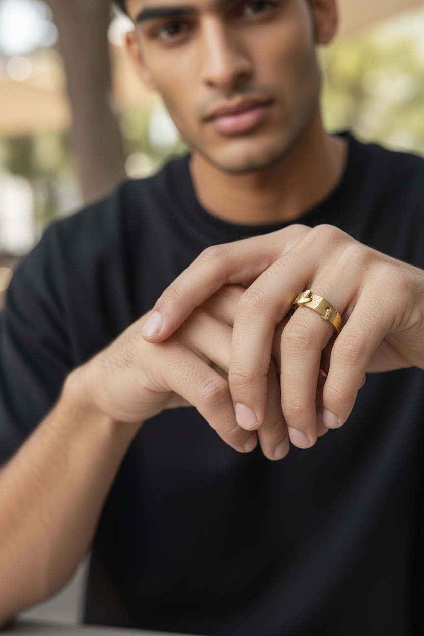 CLASSIC CENTER MOTIF GOLD LOOK MEN'S RING